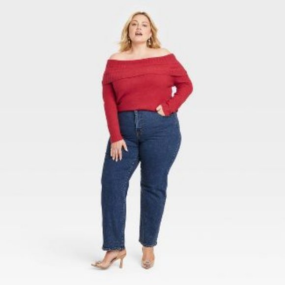 NWT Ava & Viv Plus Size Women's Off the Shoulder Red Pullover Sweater Size XXL - Picture 1 of 6